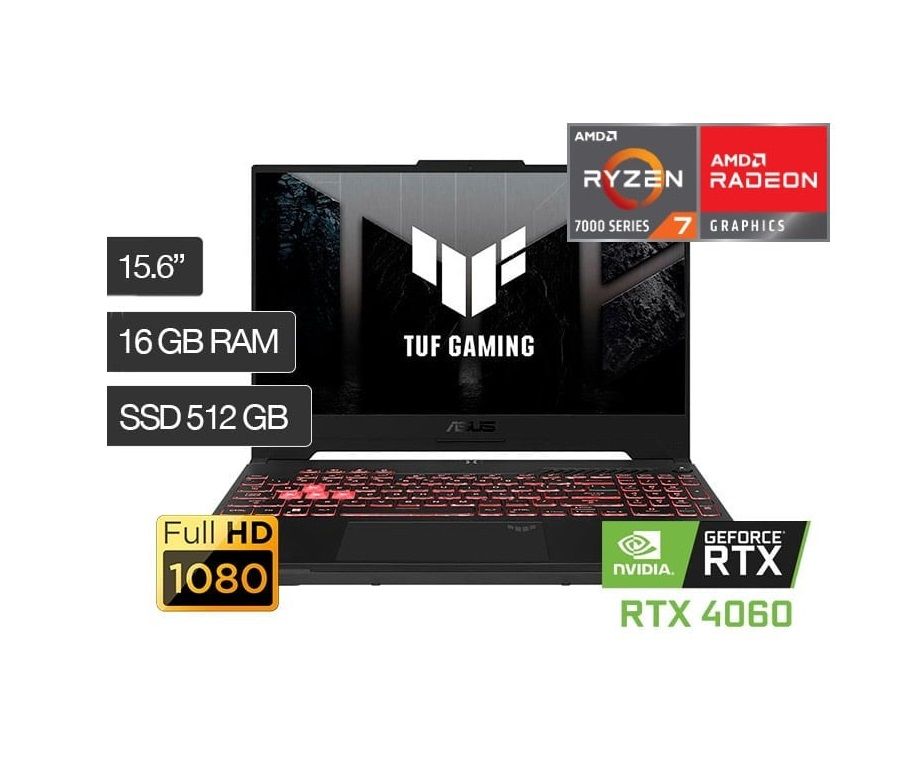 LAPTOP GAMER TUF A15 FA507NV-LP053W AMD RYZEN 7 15.6" 7735HS 16GB RAM 512GB SSD RTX4060