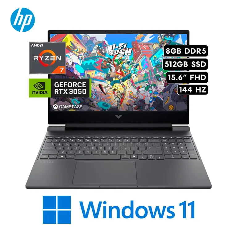 Laptop Victus 15-FB3019LA - Ryzen 7 7445H RTX 3050 6GB 8GB 512GB SSD 15.6” FHD WIN 11