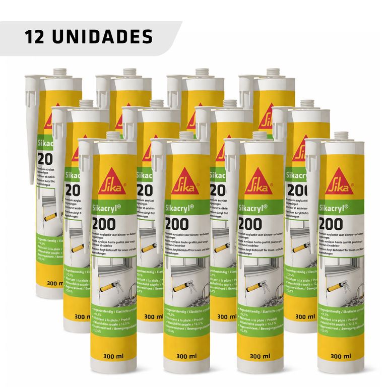 Pack de 12 unidades de Sicacryl 200 Blanco 300 ml/ sellante acrilico, resistente a la lluvia