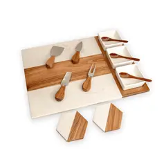 GENERICO - Tabla Premium de Quesos y Charcutería de Mármol y Acacia con Accesorios Diseño Elegante