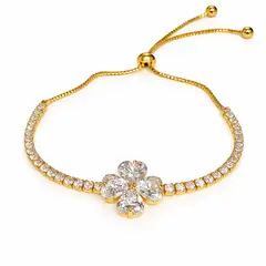 GENERICO - Pulsera Ajustable Flor Zirconia Mujer Dorada Acero Inoxidable Elegante