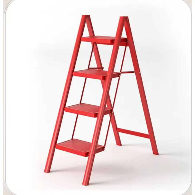 Escalera plegable 4 escalones resistente compacta negra antideslizante uso hogar oficina