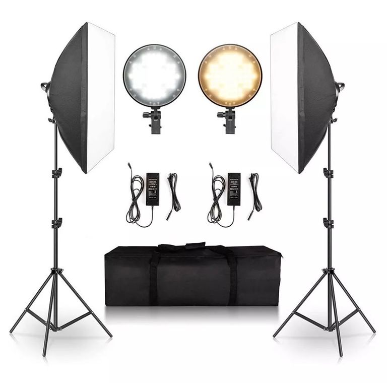 Kit doble de Iluminación bicolor graduable Softbox LED y Parantes
