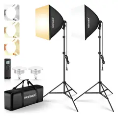 GENERICO - Kit doble de Iluminación bicolor graduable Softbox LED y Parantes