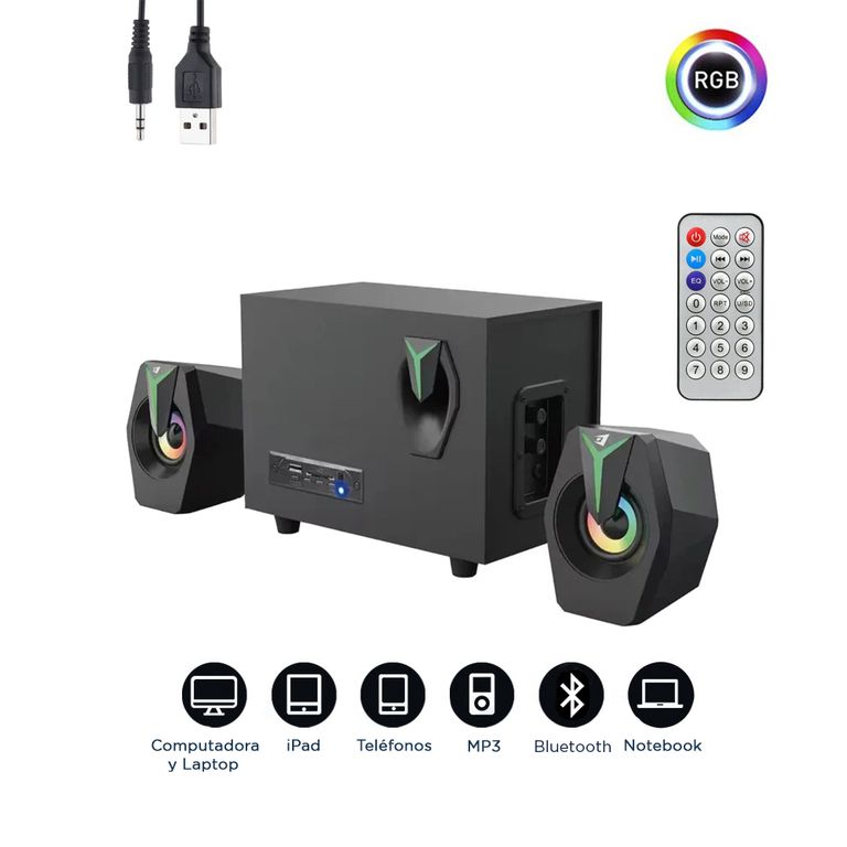 Parlantes Bluetooth con Subwoofer con Luces y Control Remoto 11W para PC Laptop y Celular