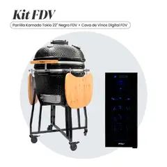 FDV - COMBO KAMADO TOKIO NEGRO 22 + CAVA DE VINO BLACK 12 BOTELLAS