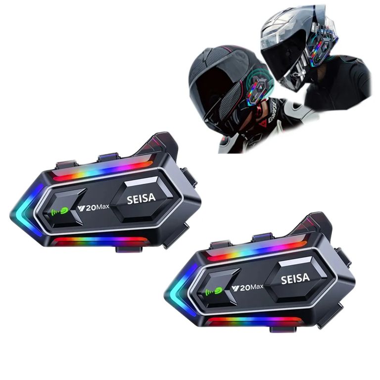 Kit Doble Audífonos para Casco con Bluetooth - Intercomunicador y luces RGB - MT-Y20MAX2