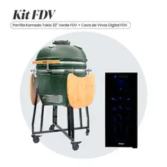 FDV - COMBO KAMADO TOKIO VERDE 22 + CAVA DE VINO BLACK 12 BOTELLAS
