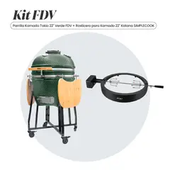 FDV - COMBO PARRILLA KAMADO TOKIO VERDE 22 + ROSTICERO KATANA 22