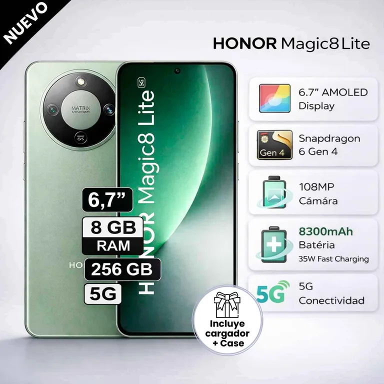 Celular Magic 8 Lite 5G 8GB RAM 256GB 6.79 Pulg Verde
