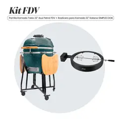 FDV - COMBO PARRILLA KAMADO TOKIO AZUL PETROL 22 + ROSTICERO KATANA 22