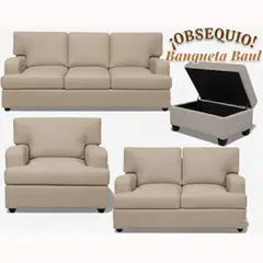 GENERICO - Juego de Sala Rumi Beige 321 + Banqueta Baul Regalo