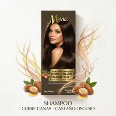 MUSA ACCESORIOS - Shampoo Tinte Castaño Oscuro Cubre Canas - Musa