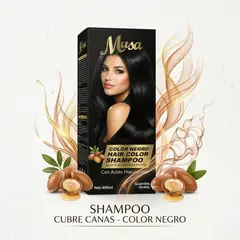 MUSA ACCESORIOS - Shampoo Tinte Negro Cubre Canas - Musa