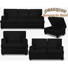 GENERICO - Juego de Sala Rumi Negro 321 + Banqueta Baul Regalo