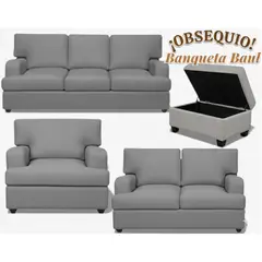 GENERICO - Juego de Sala Rumi Plomo 321 + Banqueta Baul Regalo