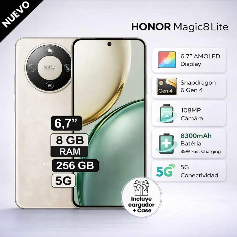 Celular Magic 8 Lite 5G 8GB RAM 256GB 6.79 Pulg Dorado