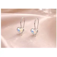 FERNANDA ROMERO JOYAS Y ACCESORIOS - Pequeños Aretes Corazones de Cristal Tornasolado y plata 925 - 0.6cm