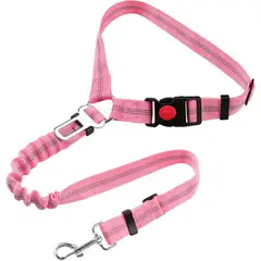 IMPORTADO MC - Correa para Perros de Seguridad en Coche Ajustable Multifuncional 3 en 1 Color Rosado