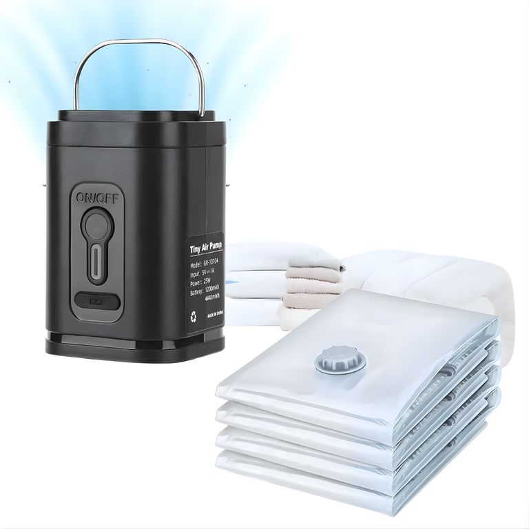 Combo 3 Bolsas Al Vacío Compresoras + Mini Bomba de Aire Electrica