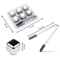 GENERICO - Cubos de Hielo de Acero 6pcs Pinza