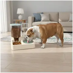 GENERICO - Comedero y Bebedero para Mascotas 2 en 1 con Doble Dispensador Agua y Comida Perros Gatos - Crema