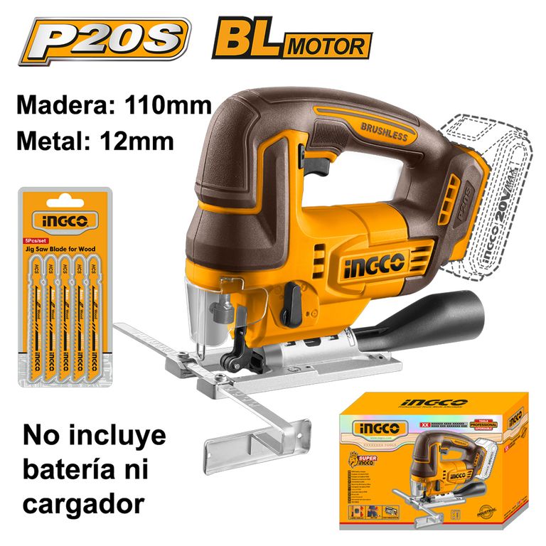 SIERRA CALADORA BRUSHLESS INGCO 20V + 5 HOJAS DE CALAR CJSLI1008