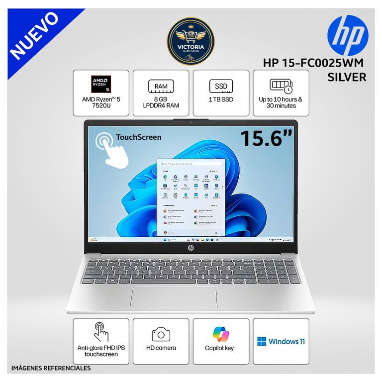Laptop 15-FC0025WM AMD RYZEN 5 7520U 1TB SSD 8GB RAM 15.6″ FHD TOUCHSCREEN WINDOWS 11 (CK3Q5UA#ABA)