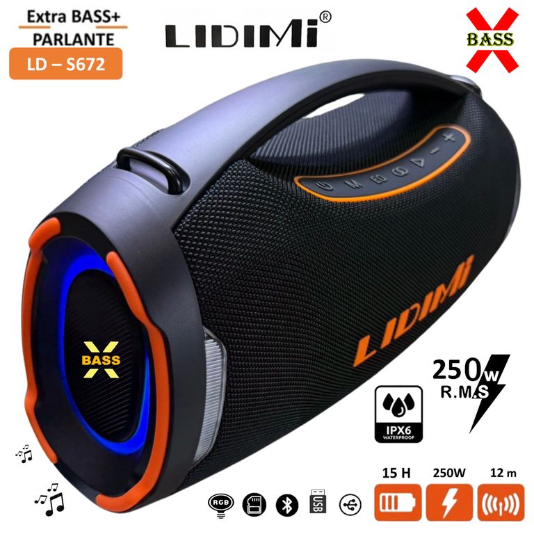 Parlante Portátil Super LD-S672 250W Led RGB Bluetooth USB