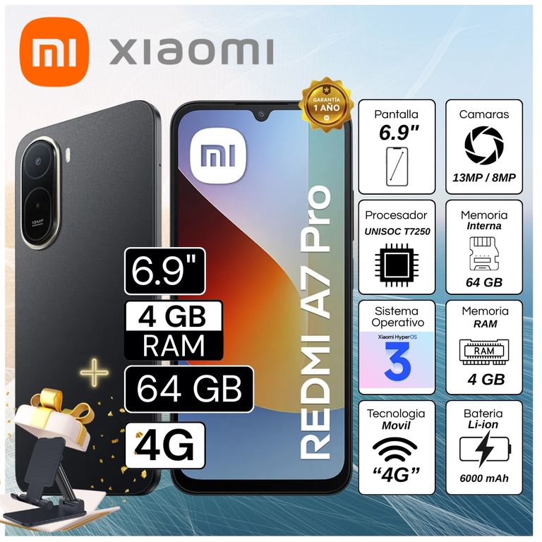 Celular Redmi A7 Pro 6.9" Pulg. 4GB RAM 64GB HyperOS 3 - Negro