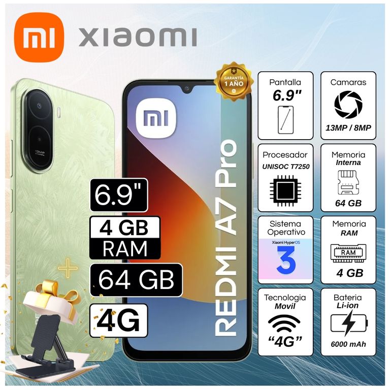 Celular Redmi A7 Pro 6.9" Pulg. 4GB RAM 64GB HyperOS 3 - Verde Palmera