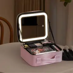 GENERICO - MALETA DE MAQUILLAJE CON ESPEJO Y LUZ LED INTELIGENTE Y PORTÁTIL