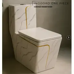 FRATELLI - INODORO ONE PIECE MINIMALISTA MARMOLADO BLANCO CON DORADO