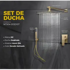 XM - MEZCLADORA PARA DUCHA CUADRADO DORADO ACERO MT304-101D107