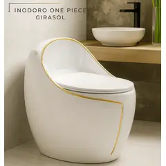 FRATELLI - INODORO ONE PIECE GIRASOL OVALADO BLANCO Y LINEA DORADA
