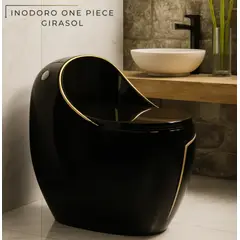 FRATELLI - INODORO ONE PIECE GIRASOL OVALADO NEGRO Y LINEA DORADA