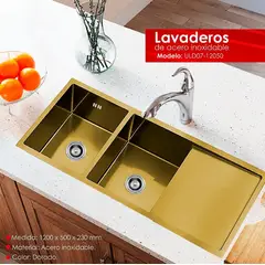 XM - LAVADERO DE COCINA 2 POZAS CON ESCURRIDERO DORADO ULD07-12050