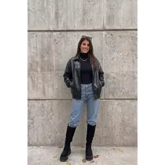 GENERICO - CASACA BOMBER CUERINA OVERSIZE DE MUJER