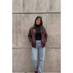 GENERICO - CASACA BOMBER CUERINA OVERSIZE DE MUJER