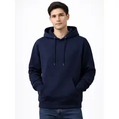 ENKI - Polera con Capucha Hombre Azul Marino Algodón Franela Hoodie
