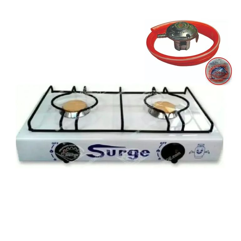 Cocina a Gas de Dos Hornillas Blanco + Válvula SURGE de Bronce