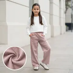 GENERICO - Pantalón Palazzo Wide Leg French Terry Palo Rosa Niña - Angela Kids