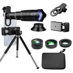 PUREPOWER - 4 EN 1 lentes de cámara para teléfono celular,40x teleobjetivo y 0.63 gran angular,198°Fisheye 2X