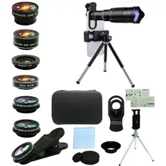 PUREPOWER - 8 EN 1 lentes de cámara para teléfono celular,40X teleobjetivo y 0.63 gran angular,198°Fisheye