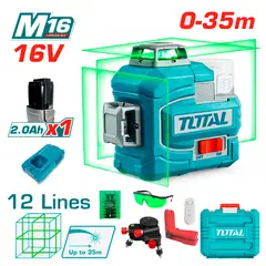 TOTAL - Nivel Láser 3D Verde Industrial TLL301201 16V 1Bat x 2Ah 12 Líneas 35m