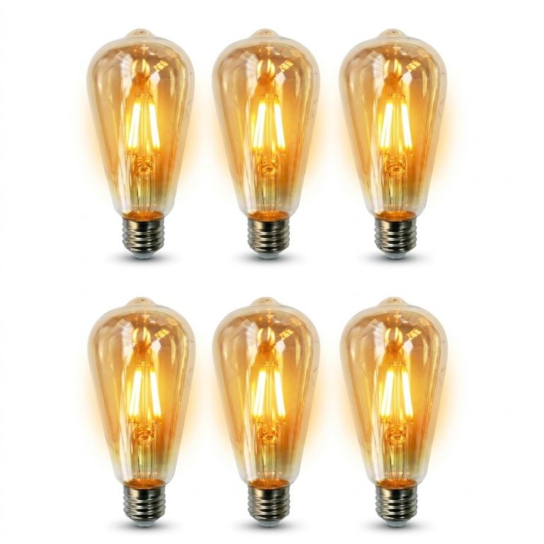 Pack x6 Foco Decorativo LED Tipo Pera Filamento Vintage 8W E27 Luz Cálida