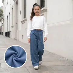 GENERICO - Pantalón Palazzo Wide Leg French Terry Niña Azul Acero - Angela Kids