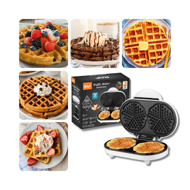 Wafflera Eléctrica RAF 1200W Doble Antiadherente Para 2 Waffles Simultáneos