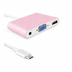 SEISA - Adaptador Tipo C A HDMI 4k Y VGA Con Audio 3.5mm Hub 3 En 1 (ROSADO)