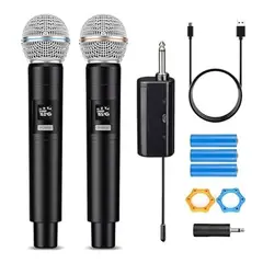 SEISA - Micrófonos Inalámbricos Recargables GE5-2 Karaoke, Eventos y Presentaciones con Sonido Claro